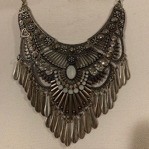 Metalwork and Rhinestone Bib Necklace